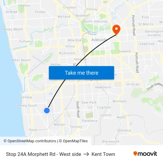 Stop 24A Morphett Rd - West side to Kent Town map