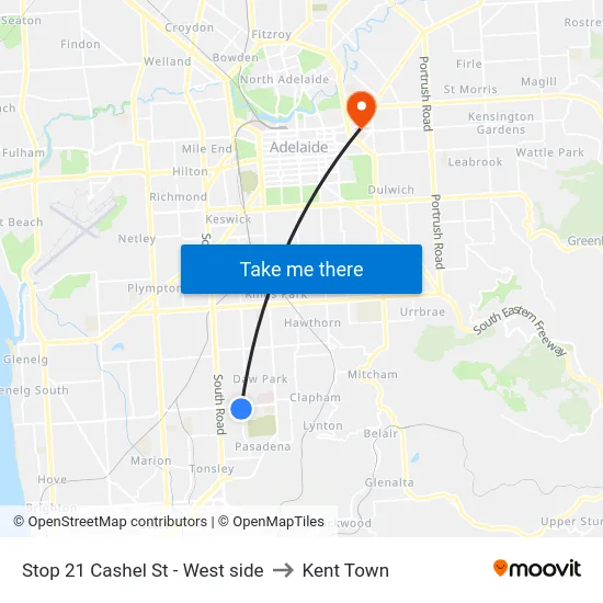 Stop 21 Cashel St - West side to Kent Town map