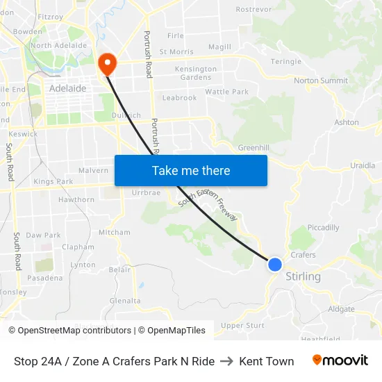 Stop 24A / Zone A Crafers Park N Ride to Kent Town map