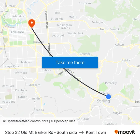 Stop 32 Old Mt Barker Rd - South side to Kent Town map