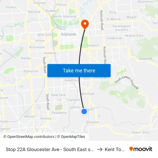 Stop 22A Gloucester Ave - South East side to Kent Town map