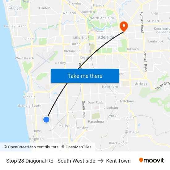Stop 28 Diagonal Rd - South West side to Kent Town map