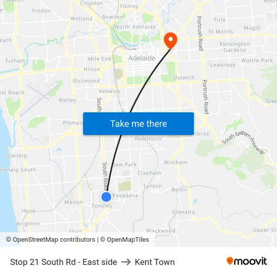 Stop 21 South Rd - East side to Kent Town map