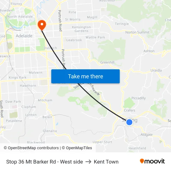 Stop 36 Mt Barker Rd - West side to Kent Town map