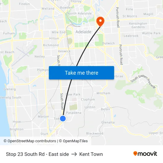 Stop 23 South Rd - East side to Kent Town map