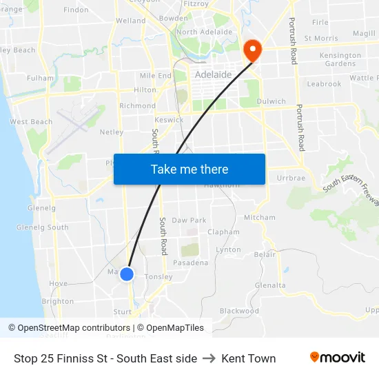 Stop 25 Finniss St - South East side to Kent Town map