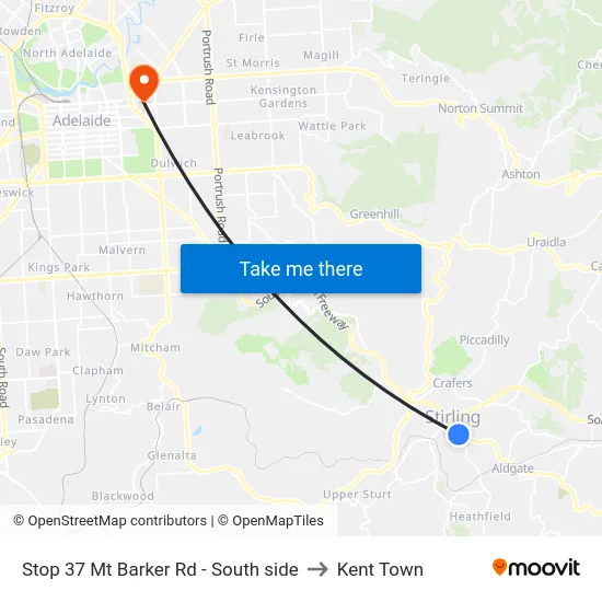 Stop 37 Mt Barker Rd - South side to Kent Town map