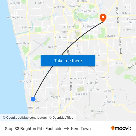 Stop 33 Brighton Rd - East side to Kent Town map