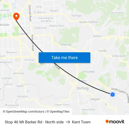 Stop 46 Mt Barker Rd - North side to Kent Town map