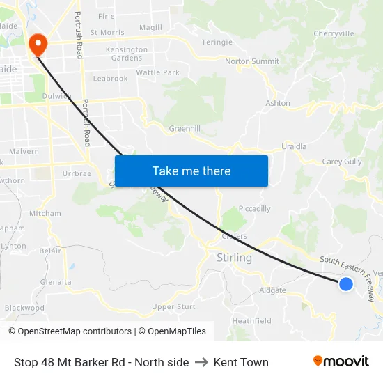 Stop 48 Mt Barker Rd - North side to Kent Town map