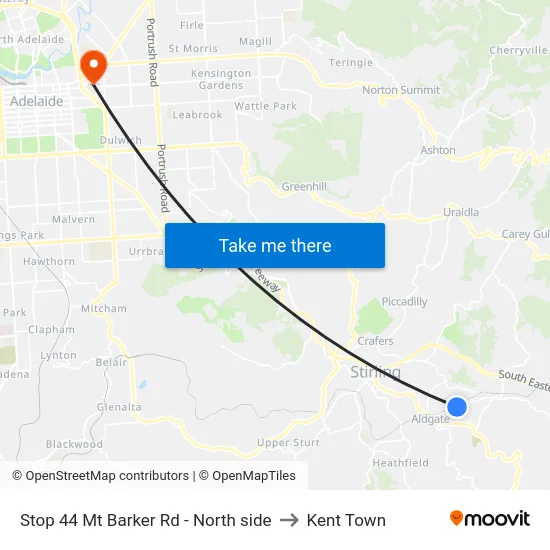Stop 44 Mt Barker Rd - North side to Kent Town map