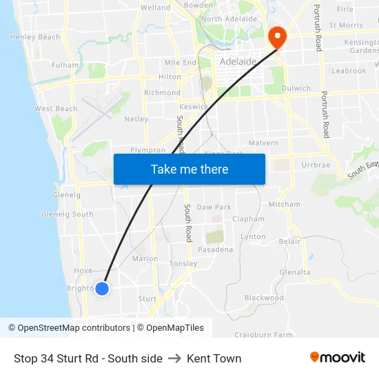 Stop 34 Sturt Rd - South side to Kent Town map