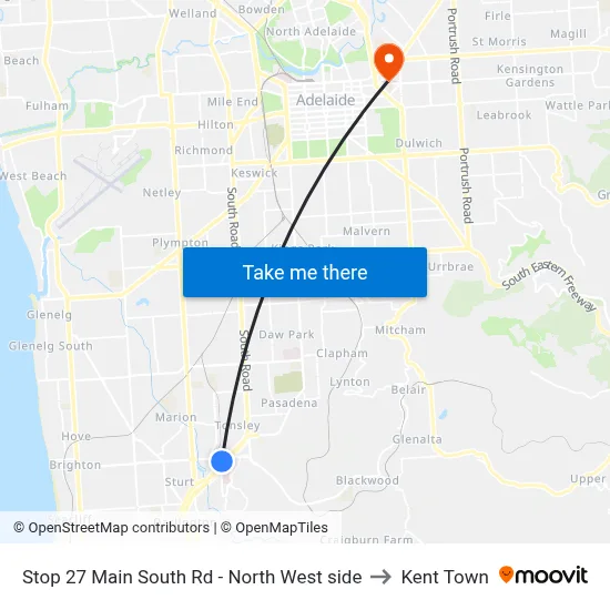 Stop 27 Main South Rd - North West side to Kent Town map