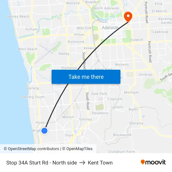 Stop 34A Sturt Rd - North side to Kent Town map