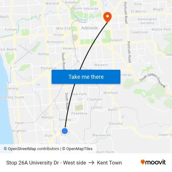 Stop 26A University Dr - West side to Kent Town map