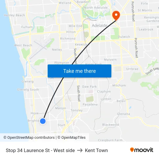 Stop 34 Laurence St - West side to Kent Town map