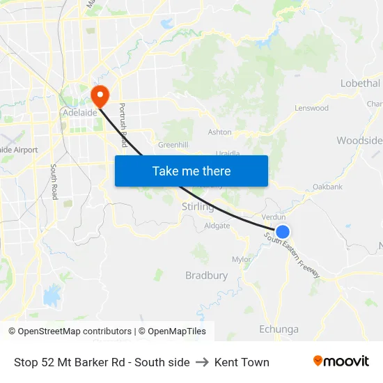 Stop 52 Mt Barker Rd - South side to Kent Town map