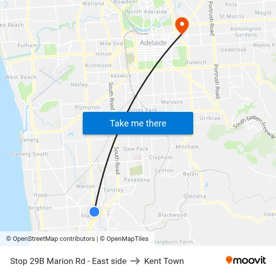 Stop 29B Marion Rd - East side to Kent Town map