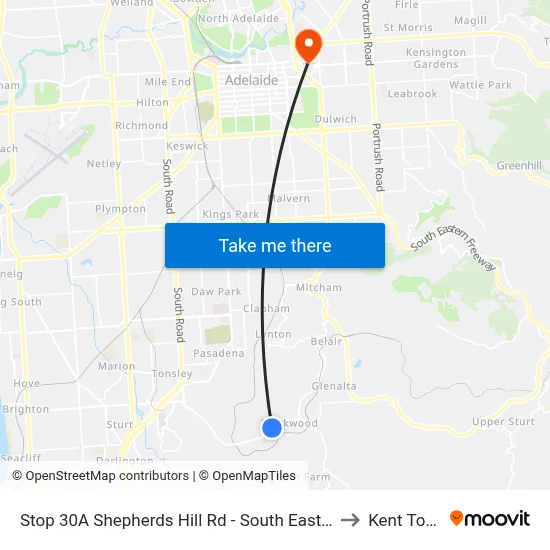 Stop 30A Shepherds Hill Rd - South East side to Kent Town map