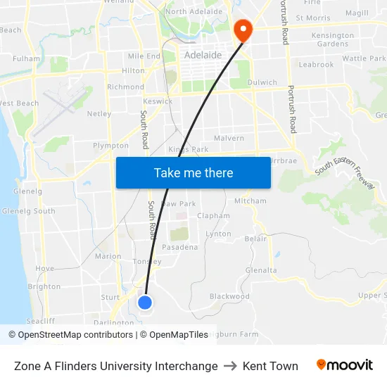 Zone A Flinders University Interchange to Kent Town map