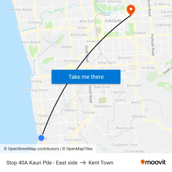 Stop 40A Kauri Pde - East side to Kent Town map