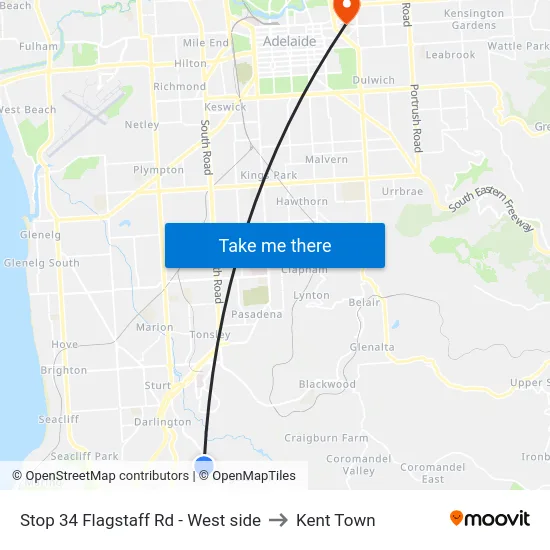 Stop 34 Flagstaff Rd - West side to Kent Town map