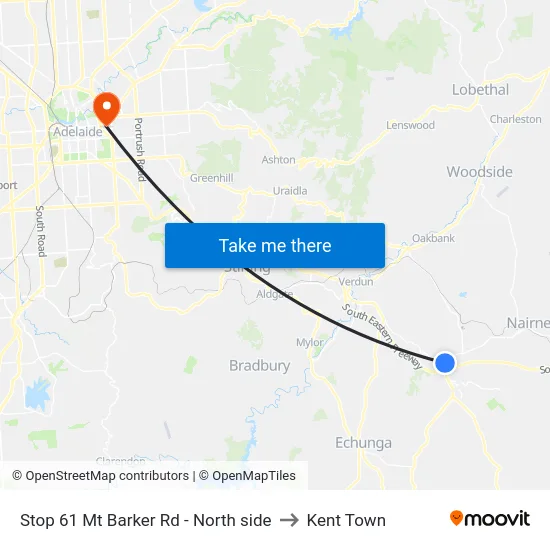 Stop 61 Mt Barker Rd - North side to Kent Town map