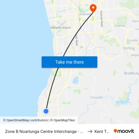 Zone B Noarlunga Centre Interchange - West side to Kent Town map