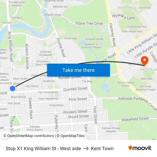 Stop X1 King William St - West side to Kent Town map