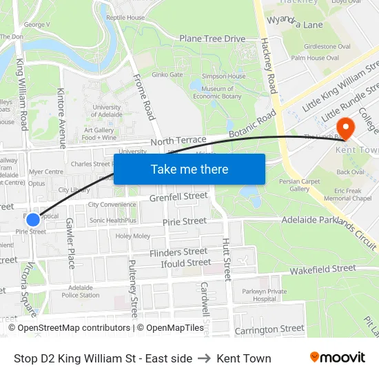 Stop D2 King William St - East side to Kent Town map