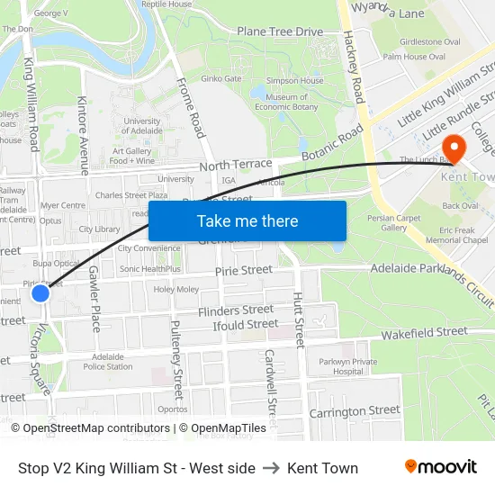 Stop V2 King William St - West side to Kent Town map