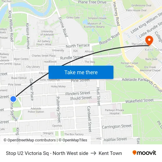 Stop U2 Victoria Sq - North West side to Kent Town map