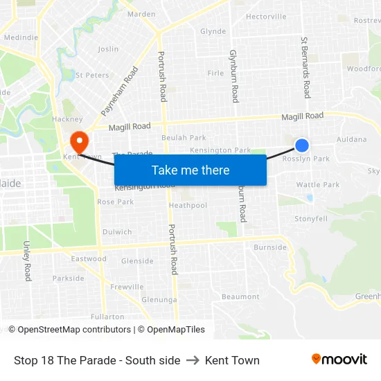 Stop 18 The Parade - South side to Kent Town map