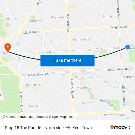 Stop 15 The Parade - North side to Kent Town map