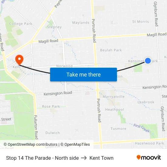 Stop 14 The Parade - North side to Kent Town map