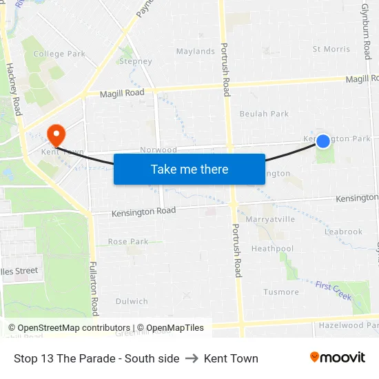 Stop 13 The Parade - South side to Kent Town map