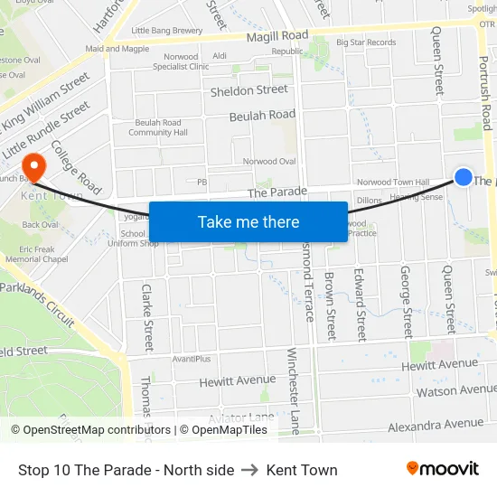 Stop 10 The Parade - North side to Kent Town map