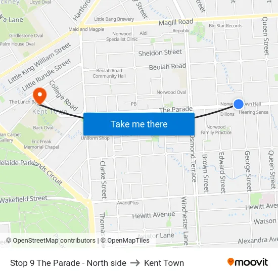 Stop 9 The Parade - North side to Kent Town map