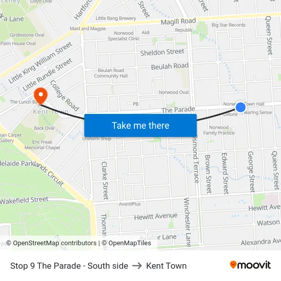 Stop 9 The Parade - South side to Kent Town map