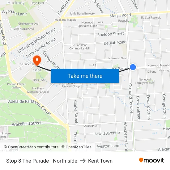 Stop 8 The Parade - North side to Kent Town map