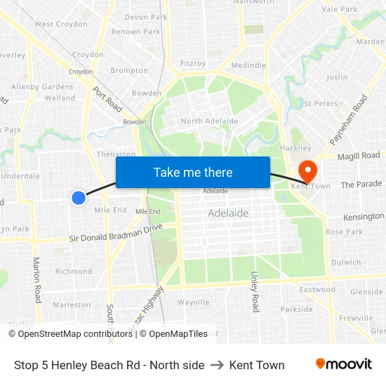 Stop 5 Henley Beach Rd - North side to Kent Town map