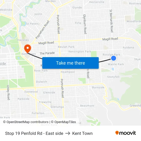 Stop 19 Penfold Rd - East side to Kent Town map