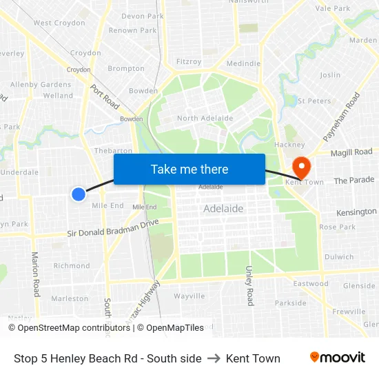 Stop 5 Henley Beach Rd - South side to Kent Town map