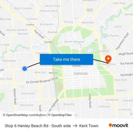 Stop 6 Henley Beach Rd - South side to Kent Town map