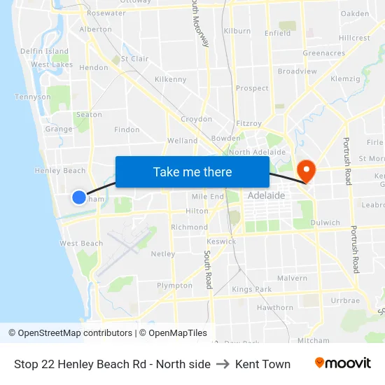 Stop 22 Henley Beach Rd - North side to Kent Town map