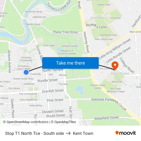 Stop T1 North Tce - South side to Kent Town map