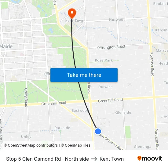 Stop 5 Glen Osmond Rd - North side to Kent Town map