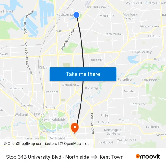 Stop 34B University Blvd - North side to Kent Town map