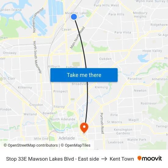 Stop 33E Mawson Lakes Blvd - East side to Kent Town map
