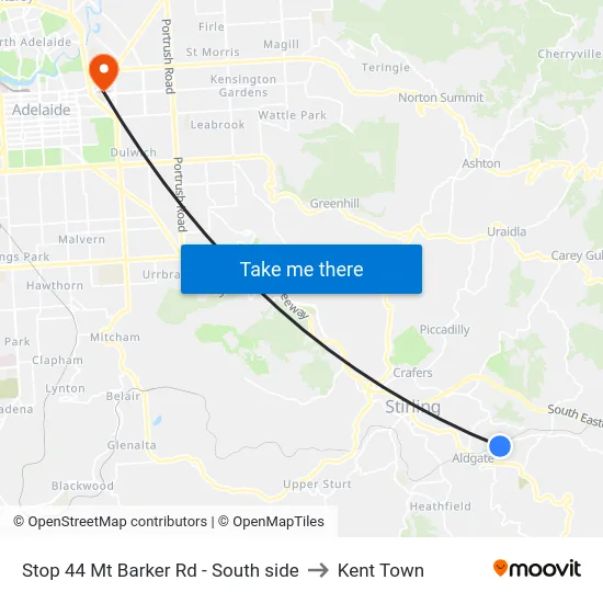 Stop 44 Mt Barker Rd - South side to Kent Town map